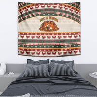 Cute Sleeping Fox Happy Fall Tapestry Festive Red Green Knitted Pattern Sleeping Fox