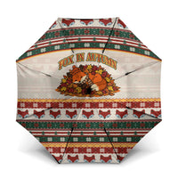 Cute Sleeping Fox Happy Fall Umbrella Festive Red Green Knitted Pattern Sleeping Fox