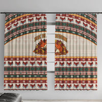 Cute Sleeping Fox Happy Fall Window Curtain Festive Red Green Knitted Pattern Sleeping Fox