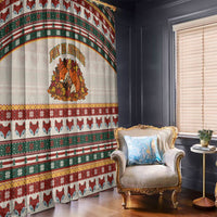Cute Sleeping Fox Happy Fall Window Curtain Festive Red Green Knitted Pattern Sleeping Fox