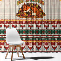 Cute Sleeping Fox Happy Fall Window Curtain Festive Red Green Knitted Pattern Sleeping Fox