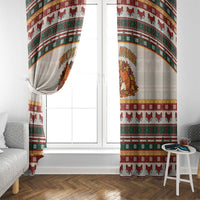 Cute Sleeping Fox Happy Fall Window Curtain Festive Red Green Knitted Pattern Sleeping Fox