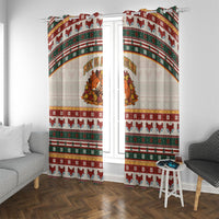 Cute Sleeping Fox Happy Fall Window Curtain Festive Red Green Knitted Pattern Sleeping Fox