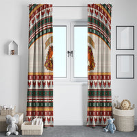 Cute Sleeping Fox Happy Fall Window Curtain Festive Red Green Knitted Pattern Sleeping Fox