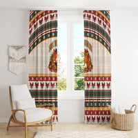 Cute Sleeping Fox Happy Fall Window Curtain Festive Red Green Knitted Pattern Sleeping Fox
