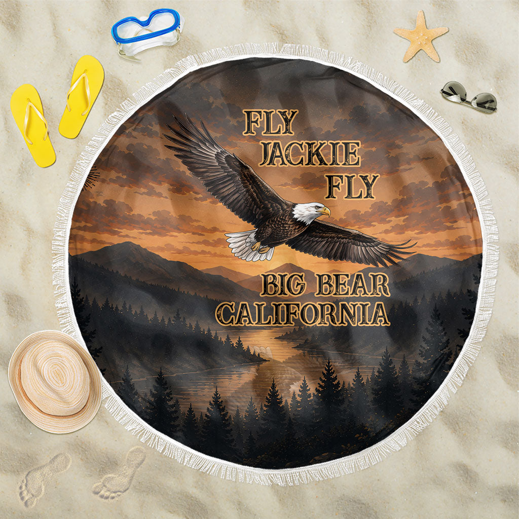 Big Bear California Eagle Jackie Shadow Beach Blanket Supports California Wildlife - Sunset Mountain Forest Bald Eagle