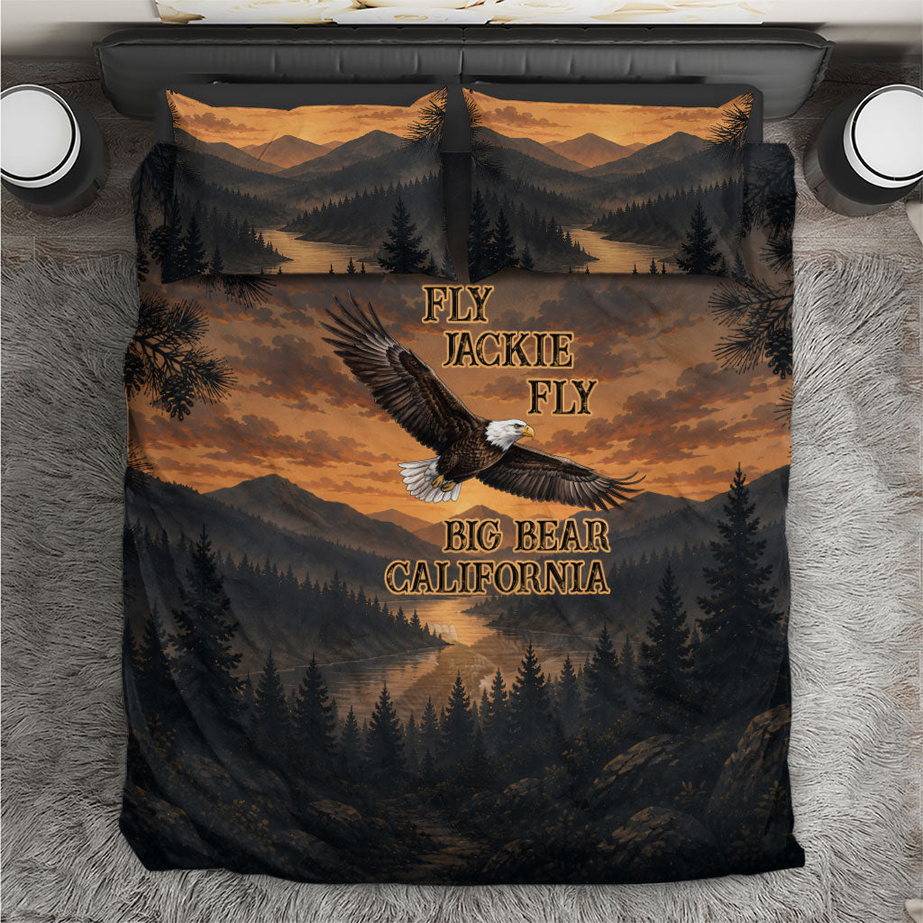 Big Bear California Eagle Jackie Shadow Bedding Set Supports California Wildlife - Sunset Mountain Forest Bald Eagle