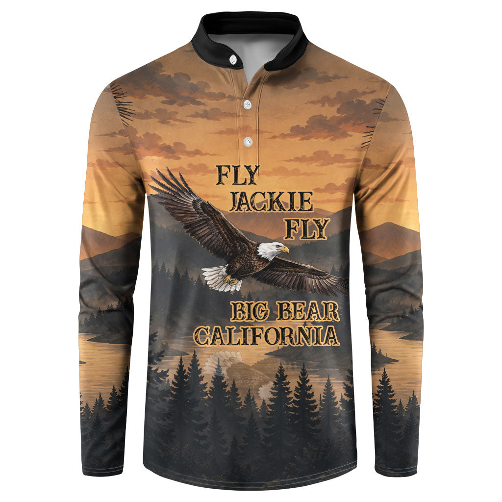 Big Bear California Eagle Jackie Shadow Button Sweatshirt Supports California Wildlife - Sunset Mountain Forest Bald Eagle