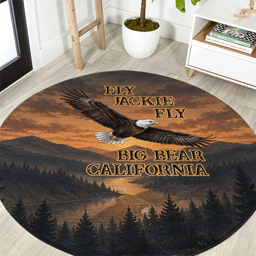 Big Bear California Eagle Jackie Shadow Round Carpet Supports California Wildlife - Sunset Mountain Forest Bald Eagle