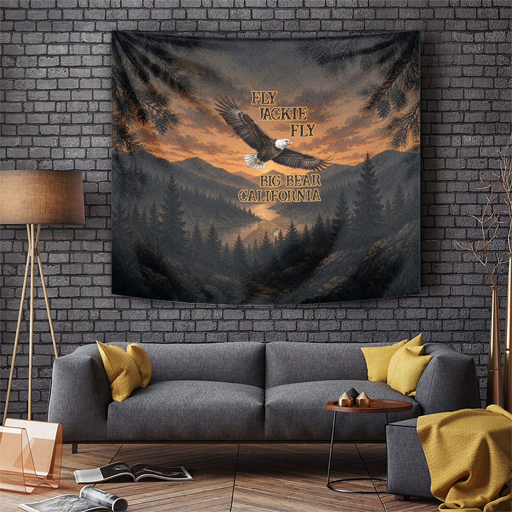 Big Bear California Eagle Jackie Shadow Tapestry Supports California Wildlife - Sunset Mountain Forest Bald Eagle