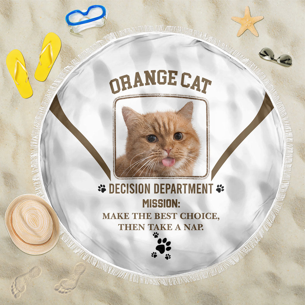 Orange Cat Decision Department Beach Blanket Humorous Pet Quote Graphic Feline Joke