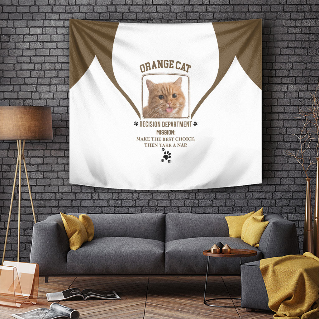 Orange Cat Decision Department Tapestry Humorous Pet Quote Graphic Feline Joke