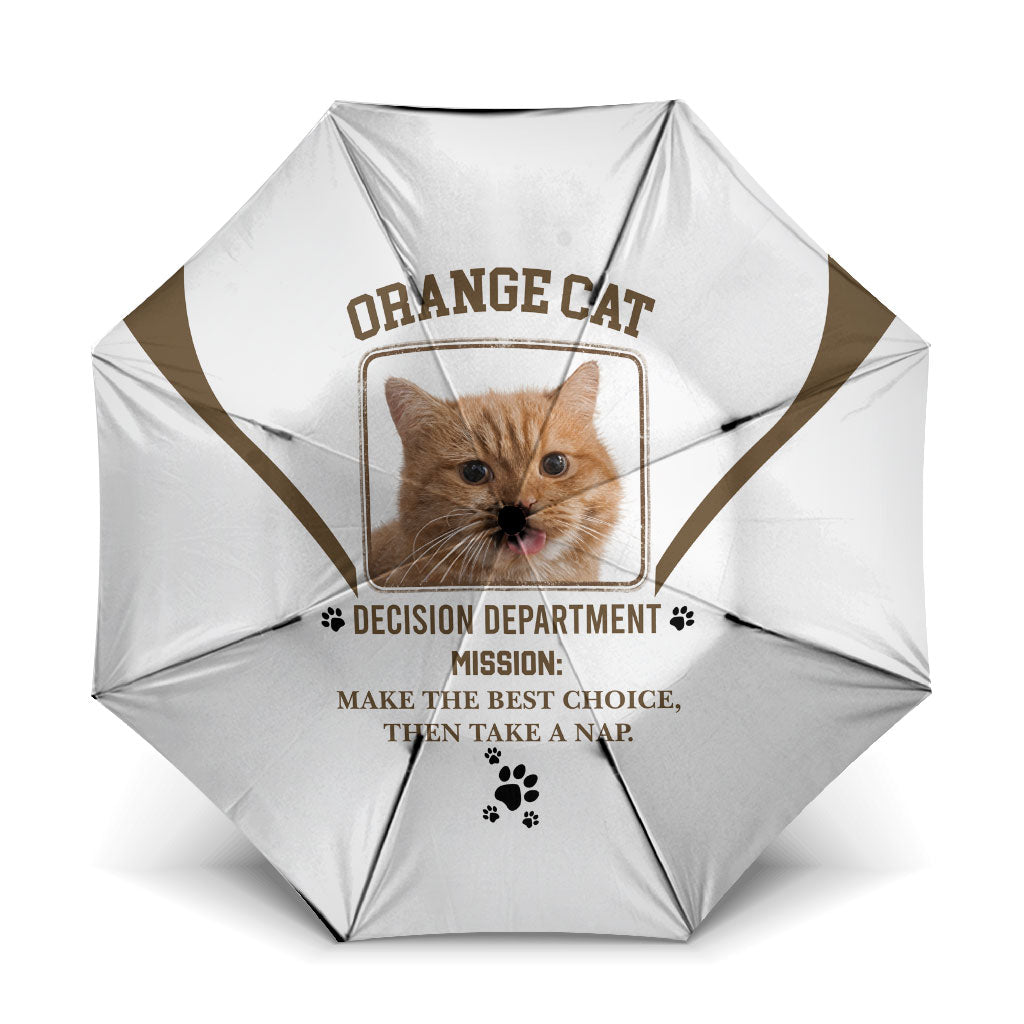 Orange Cat Decision Department Umbrella Humorous Pet Quote Graphic Feline Joke