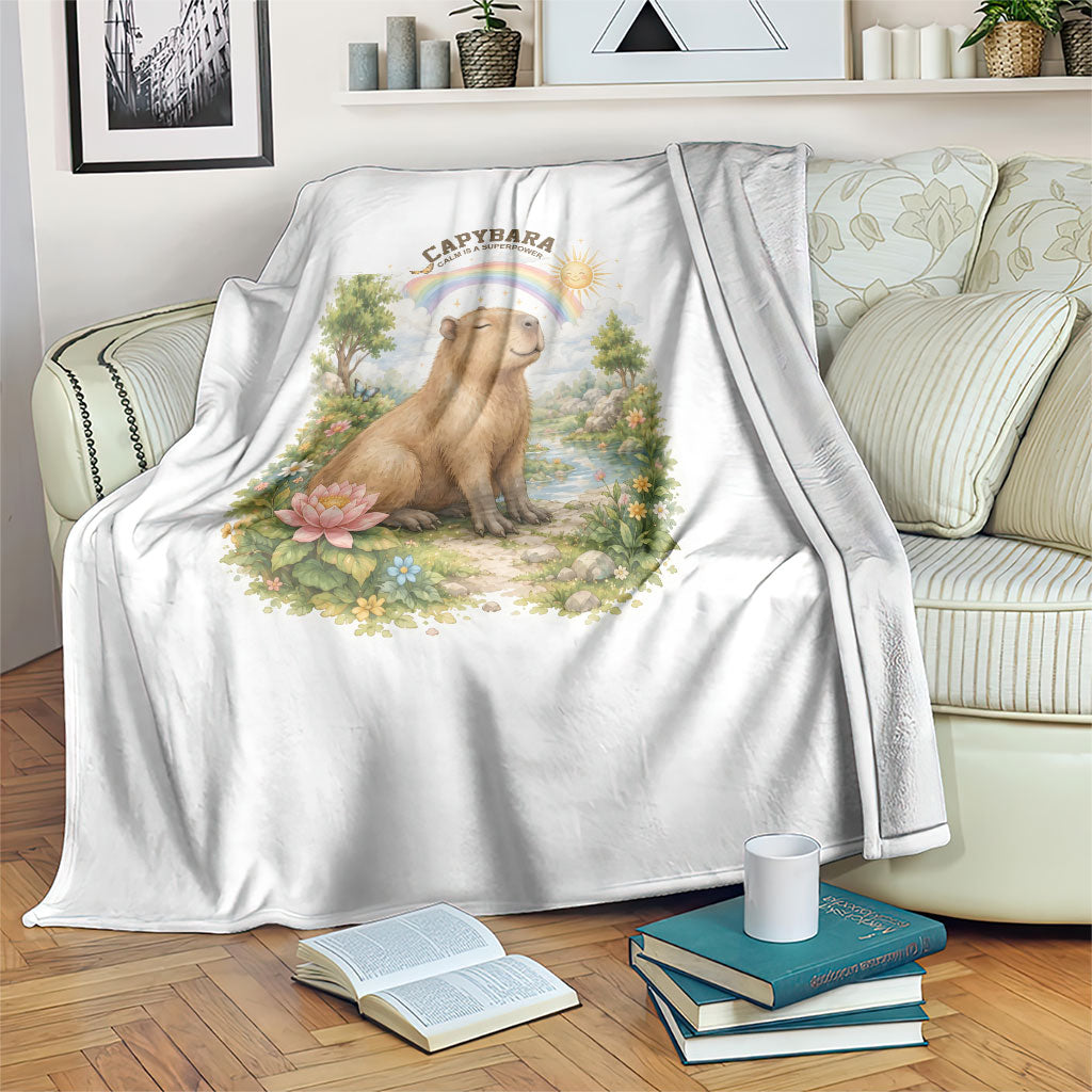 Capybara Calm Is A Superpower Blanket Cute Watercolor Floral Cottagecore Nature Animal Art