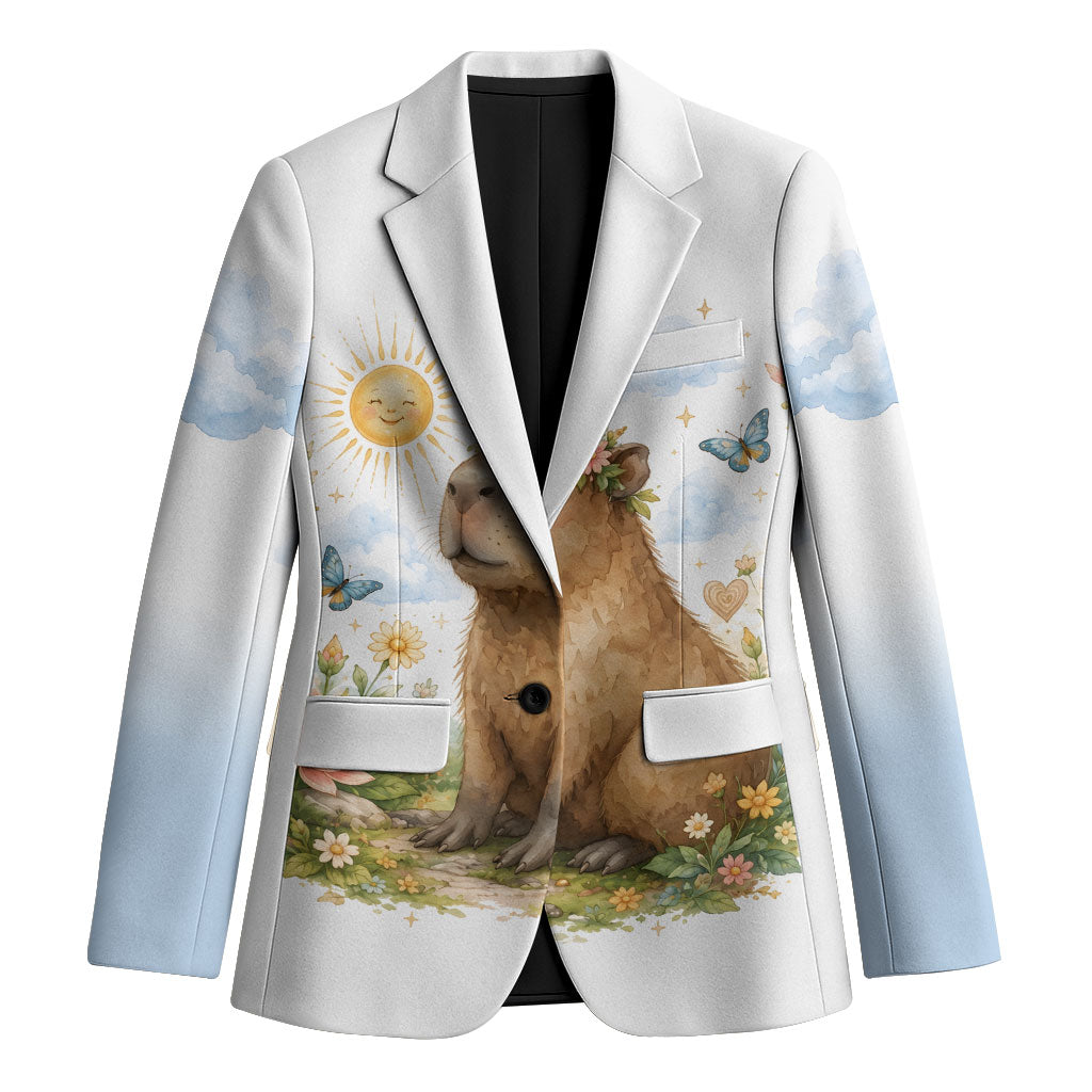 Capybara Calm Is A Superpower Blazer Cute Watercolor Floral Cottagecore Nature Animal Art
