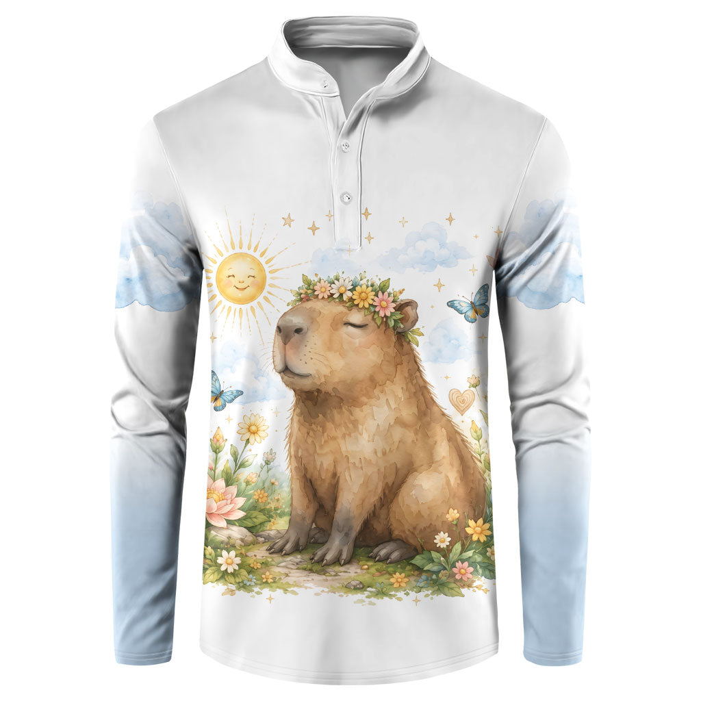 Capybara Calm Is A Superpower Button Sweatshirt Cute Watercolor Floral Cottagecore Nature Animal Art