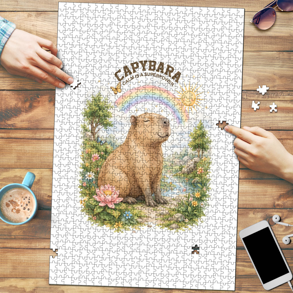 Capybara Calm Is A Superpower Puzzle Cute Watercolor Floral Cottagecore Nature Animal Art