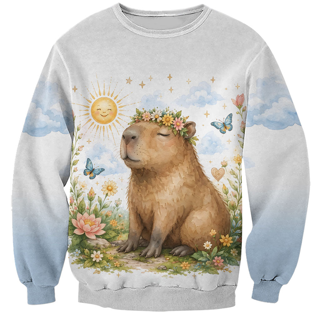 Capybara Calm Is A Superpower Sweatshirt Cute Watercolor Floral Cottagecore Nature Animal Art