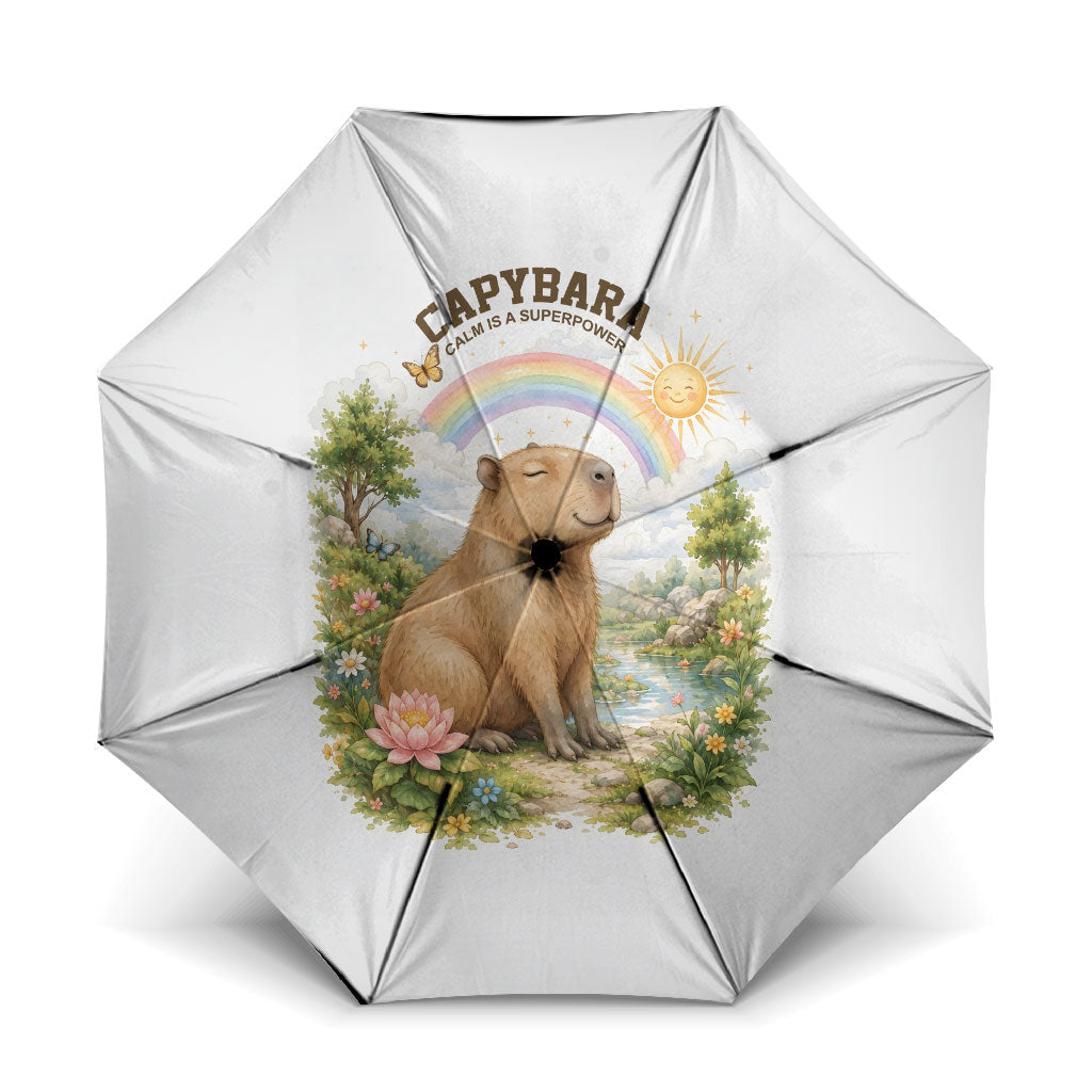 Capybara Calm Is A Superpower Umbrella Cute Watercolor Floral Cottagecore Nature Animal Art
