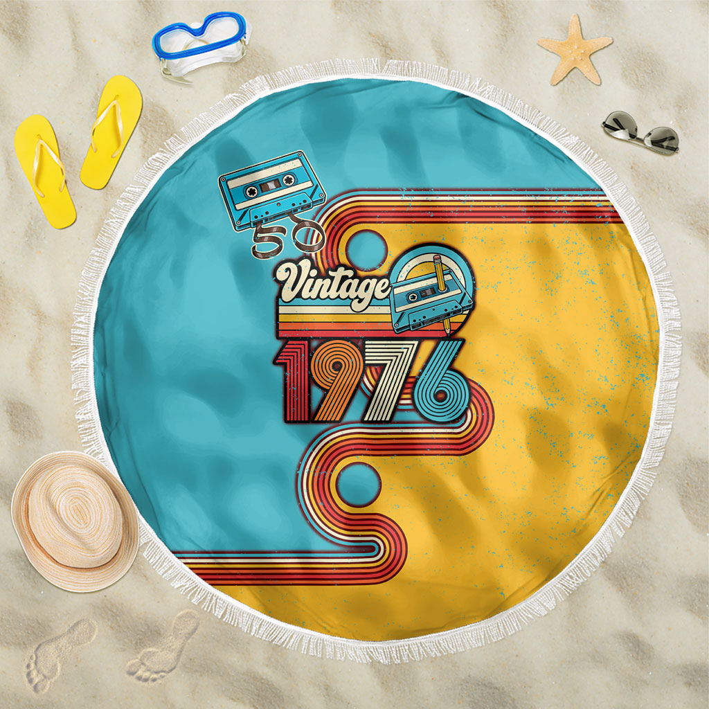 50th Birthday Vintage 1976 Legends Are Born Beach Blanket Retro 70s Cassette Tape Rainbow Distressed