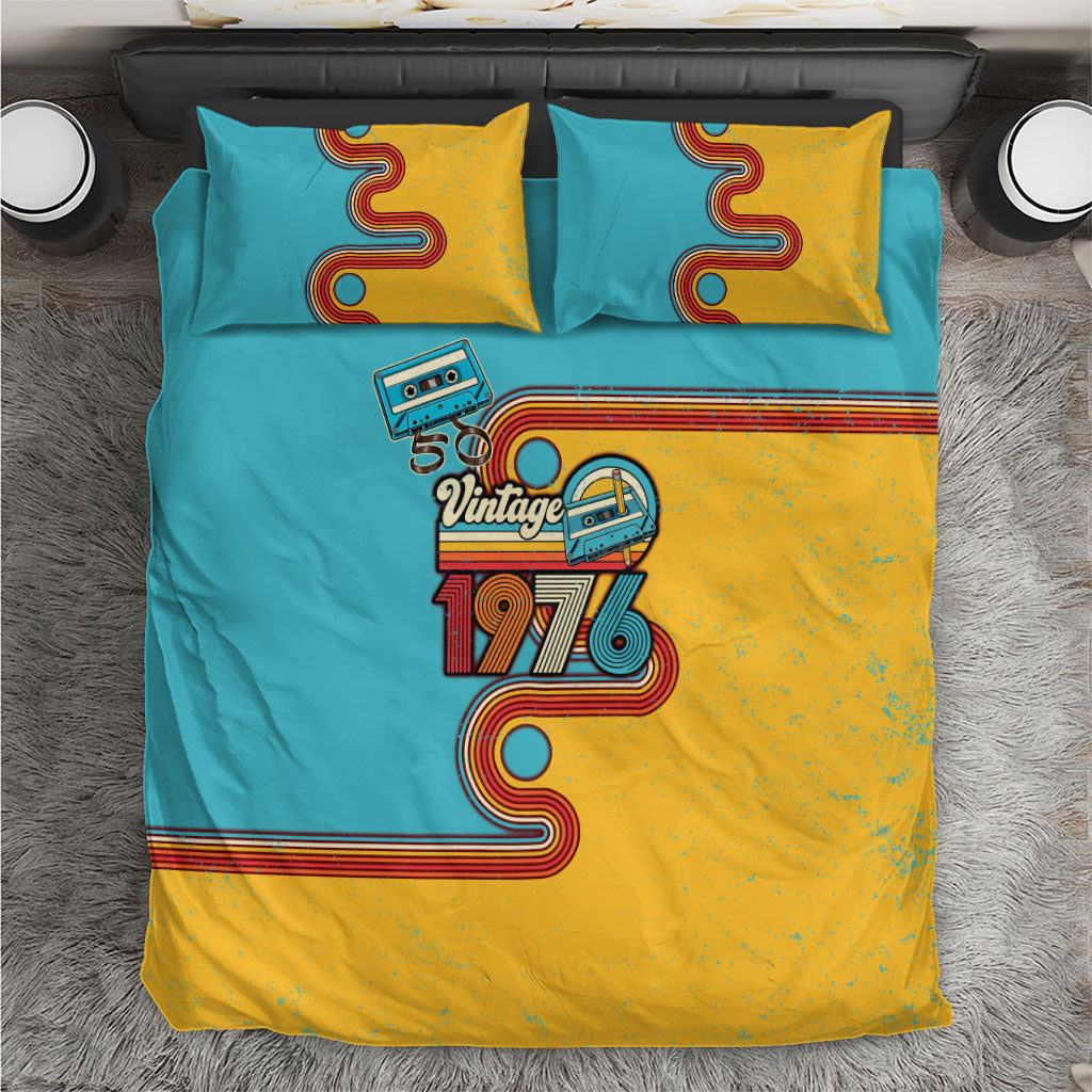 50th Birthday Vintage 1976 Legends Are Born Bedding Set Retro 70s Cassette Tape Rainbow Distressed