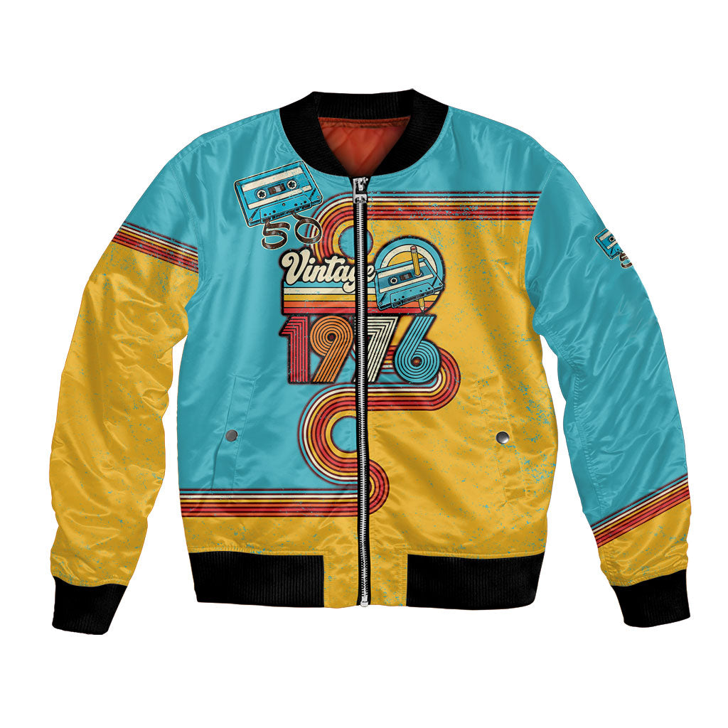 50th Birthday Vintage 1976 Legends Are Born Bomber Jacket Retro 70s Cassette Tape Rainbow Distressed