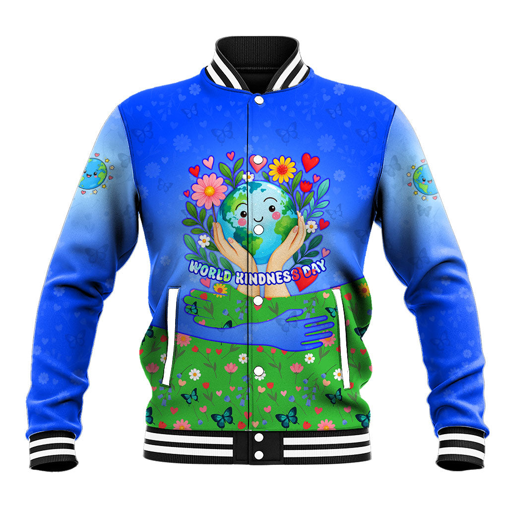 World Kindness Day Earth Heart Baseball Jacket Vibrant Cute Earth Blooming Flowers