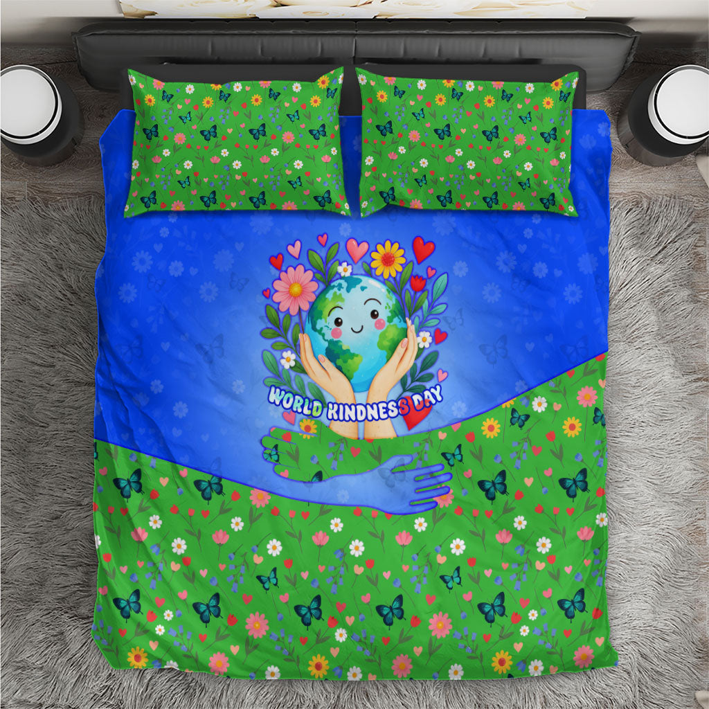 World Kindness Day Earth Heart Bedding Set Vibrant Cute Earth Blooming Flowers