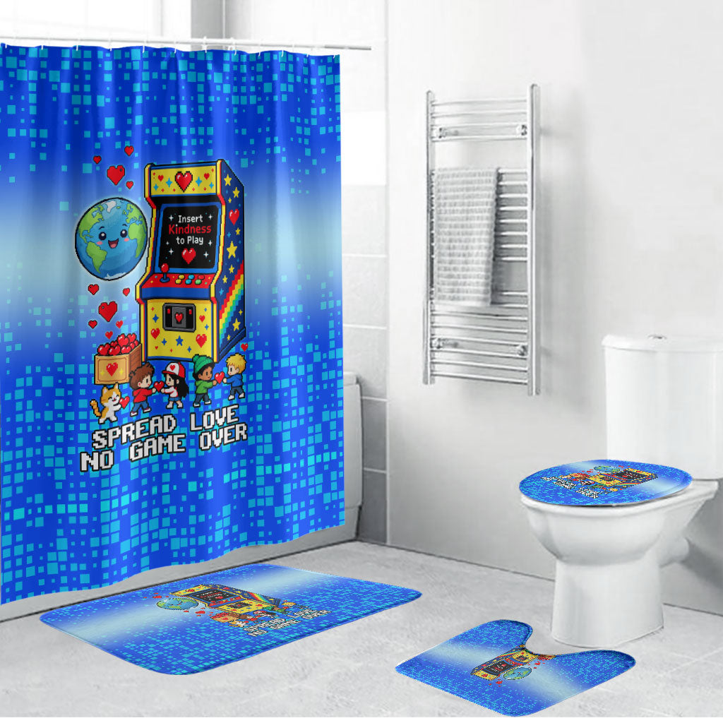 World Kindness Day Pixel Arcade Game Bathroom Set Retro 8-Bit Pixel Art Kindness Level Max Spread Love Game Over