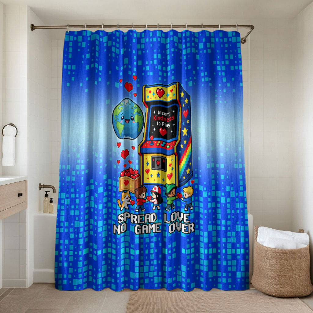 World Kindness Day Pixel Arcade Game Bathroom Set Retro 8-Bit Pixel Art Kindness Level Max Spread Love Game Over