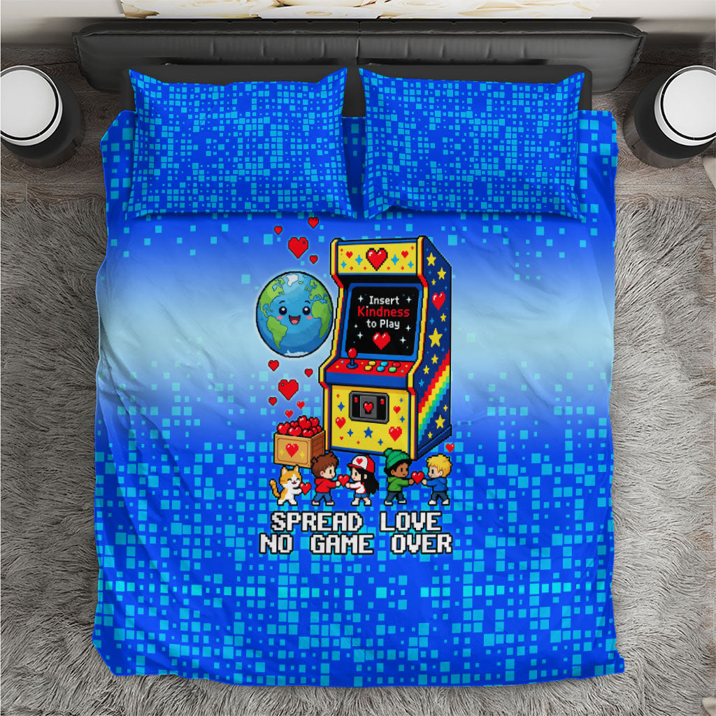World Kindness Day Pixel Arcade Game Bedding Set Retro 8-Bit Pixel Art Kindness Level Max Spread Love Game Over