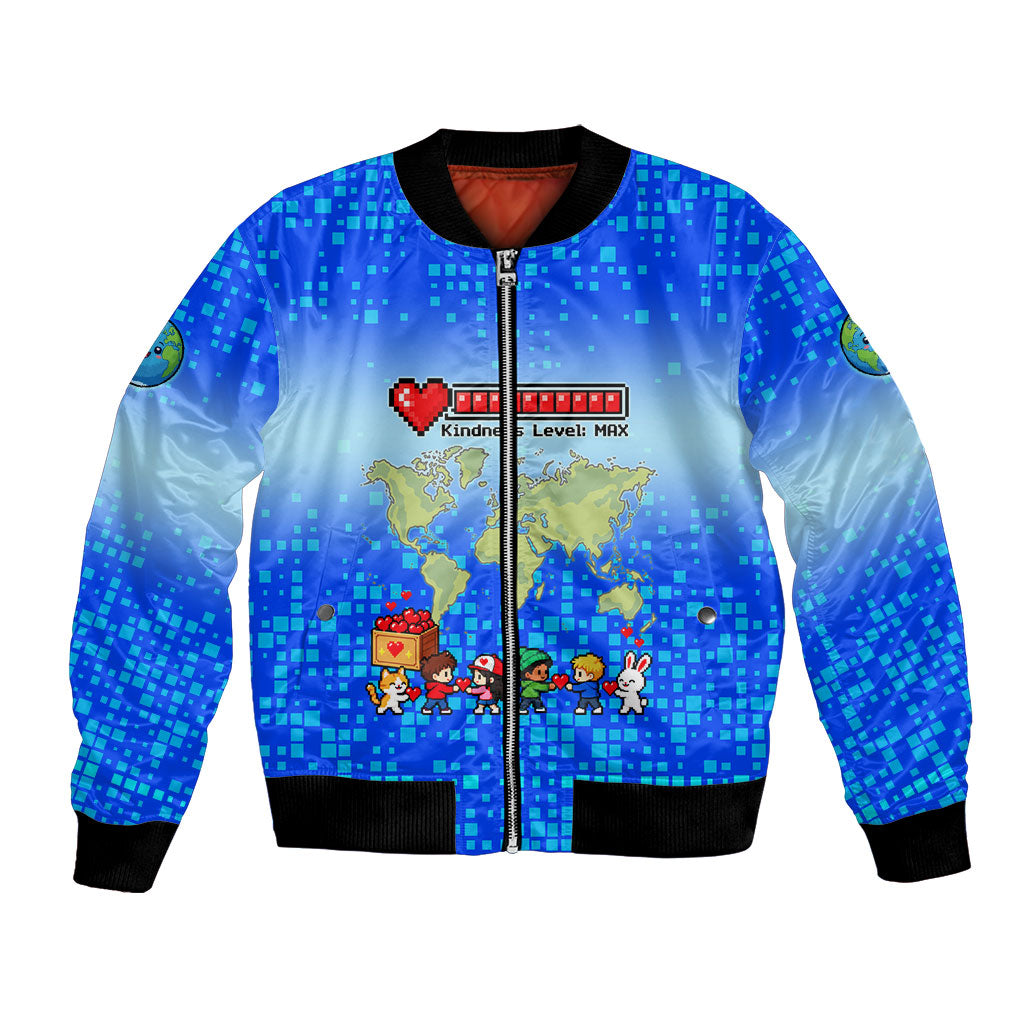 World Kindness Day Pixel Arcade Game Bomber Jacket Retro 8-Bit Pixel Art Kindness Level Max Spread Love Game Over