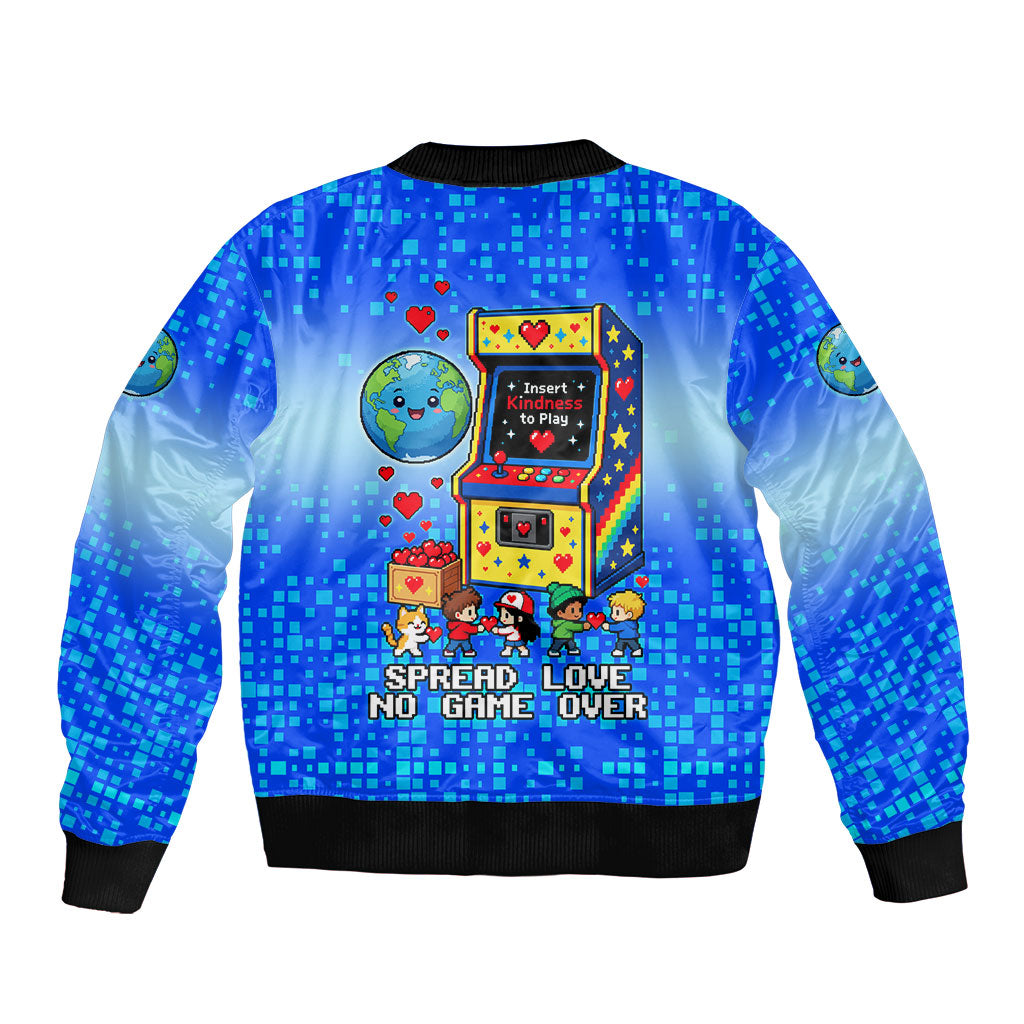 World Kindness Day Pixel Arcade Game Bomber Jacket Retro 8-Bit Pixel Art Kindness Level Max Spread Love Game Over