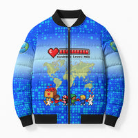 World Kindness Day Pixel Arcade Game Bomber Puffer Jacket Retro 8-Bit Pixel Art Kindness Level Max Spread Love Game Over