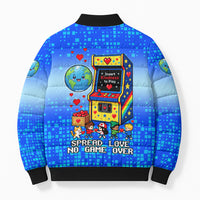 World Kindness Day Pixel Arcade Game Bomber Puffer Jacket Retro 8-Bit Pixel Art Kindness Level Max Spread Love Game Over