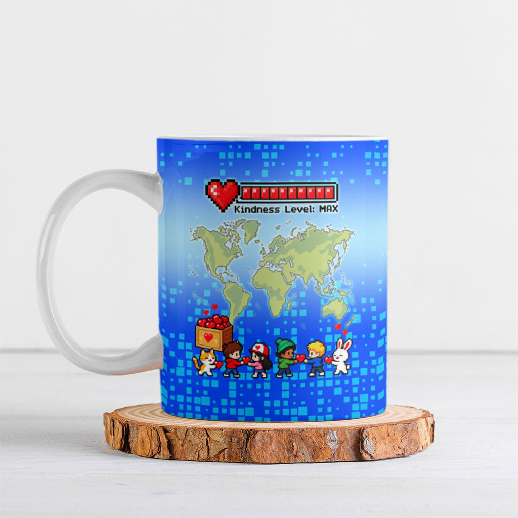 World Kindness Day Pixel Arcade Game Ceramic Mug Retro 8-Bit Pixel Art Kindness Level Max Spread Love Game Over