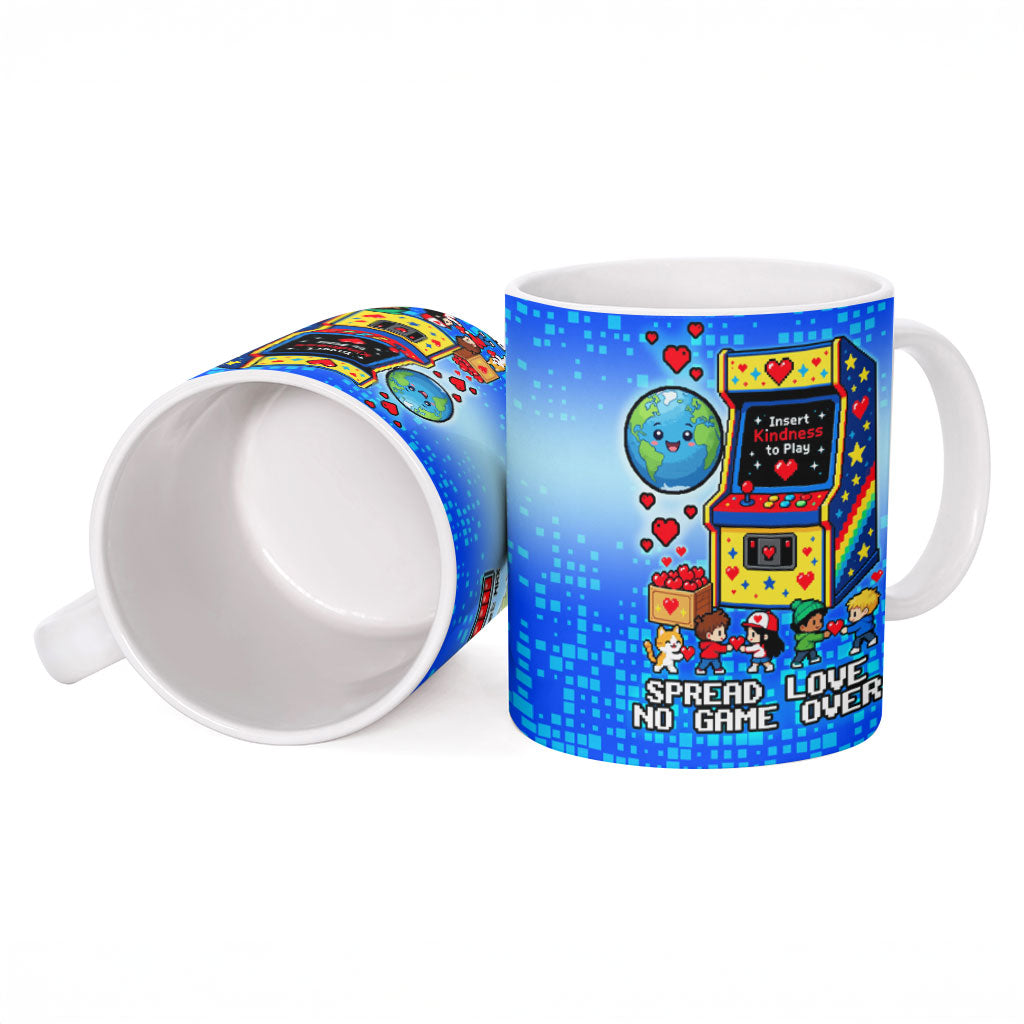 World Kindness Day Pixel Arcade Game Ceramic Mug Retro 8-Bit Pixel Art Kindness Level Max Spread Love Game Over