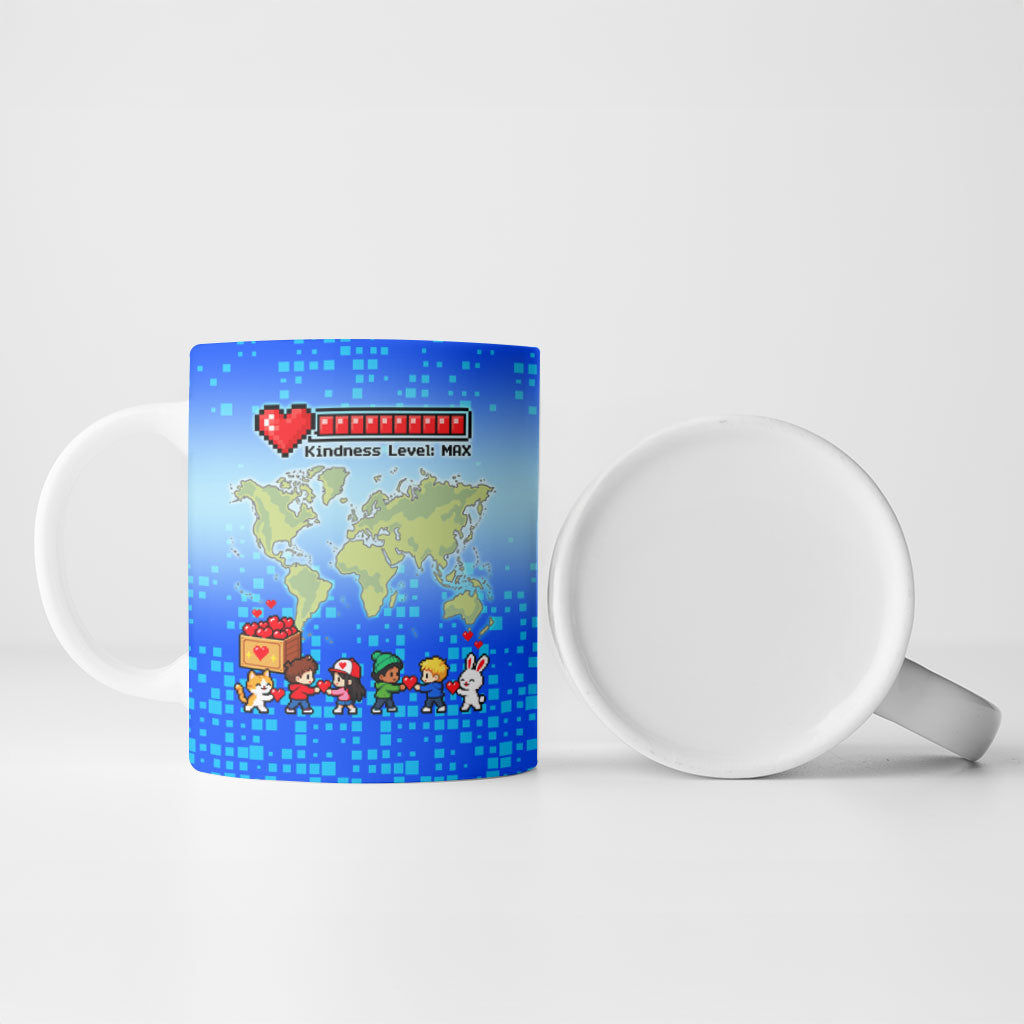 World Kindness Day Pixel Arcade Game Ceramic Mug Retro 8-Bit Pixel Art Kindness Level Max Spread Love Game Over