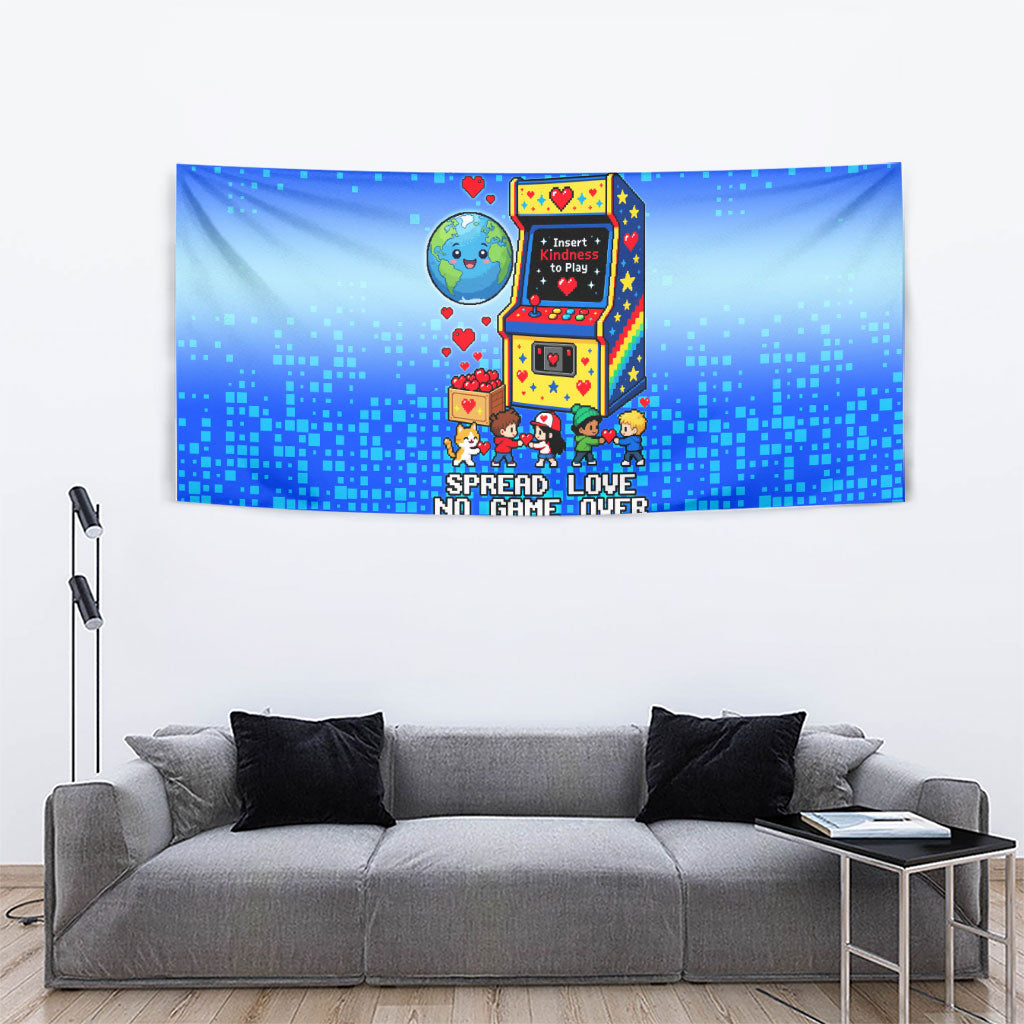 World Kindness Day Pixel Arcade Game Tapestry Retro 8-Bit Pixel Art Kindness Level Max Spread Love Game Over