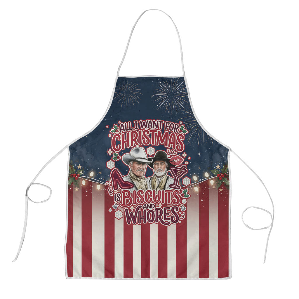 All I Want For Christmas Is Biscuits And Whores Western Cowboys Apron Vintage Retro Western Xmas Humor