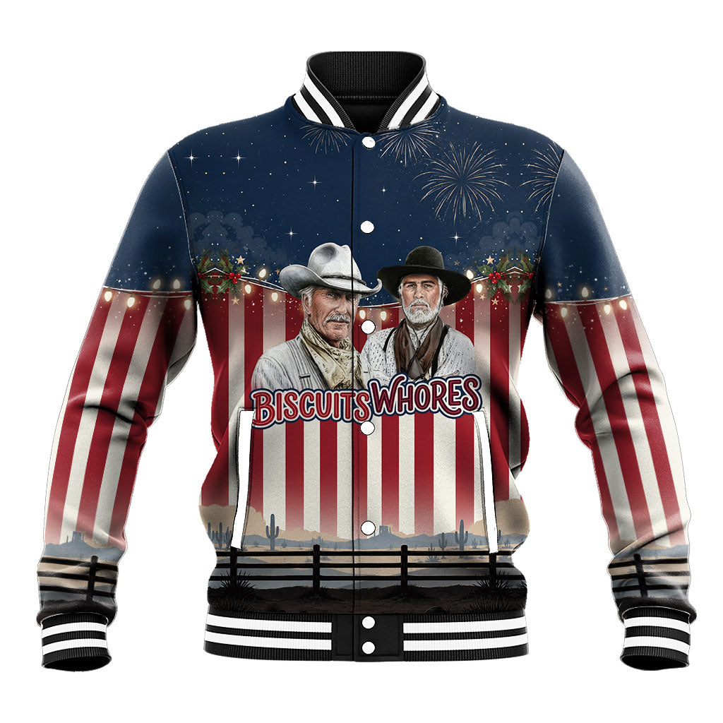 All I Want For Christmas Is Biscuits And Whores Western Cowboys Baseball Jacket Vintage Retro Western Xmas Humor