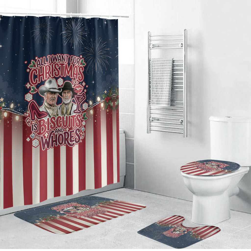 All I Want For Christmas Is Biscuits And Whores Western Cowboys Bathroom Set Vintage Retro Western Xmas Humor