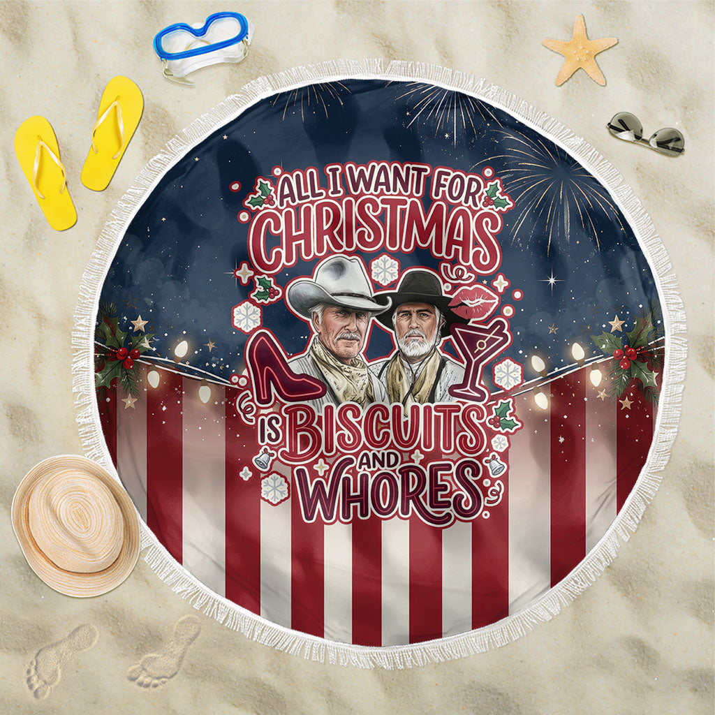 All I Want For Christmas Is Biscuits And Whores Western Cowboys Beach Blanket Vintage Retro Western Xmas Humor