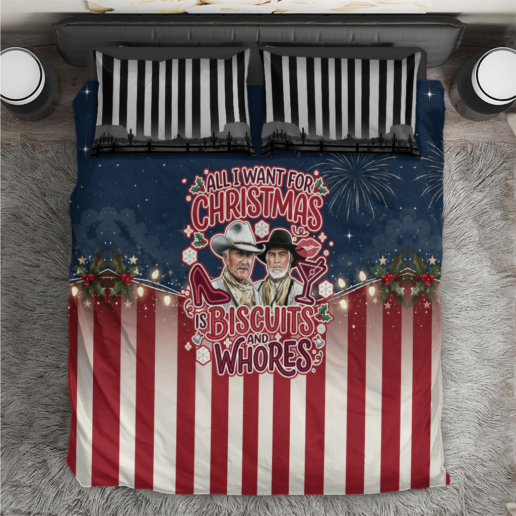 All I Want For Christmas Is Biscuits And Whores Western Cowboys Bedding Set Vintage Retro Western Xmas Humor