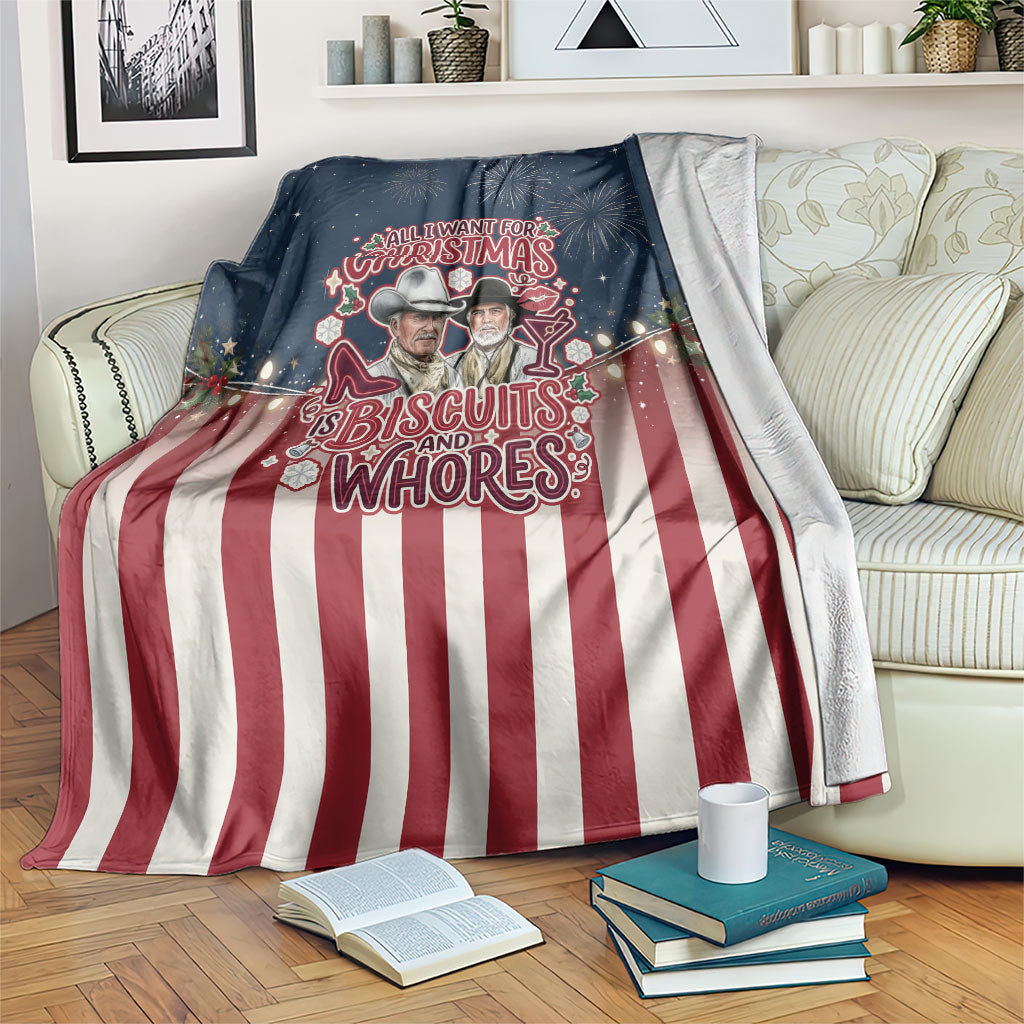 All I Want For Christmas Is Biscuits And Whores Western Cowboys Blanket Vintage Retro Western Xmas Humor