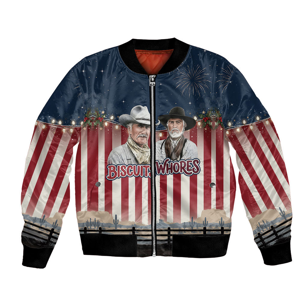 All I Want For Christmas Is Biscuits And Whores Western Cowboys Bomber Jacket Vintage Retro Western Xmas Humor
