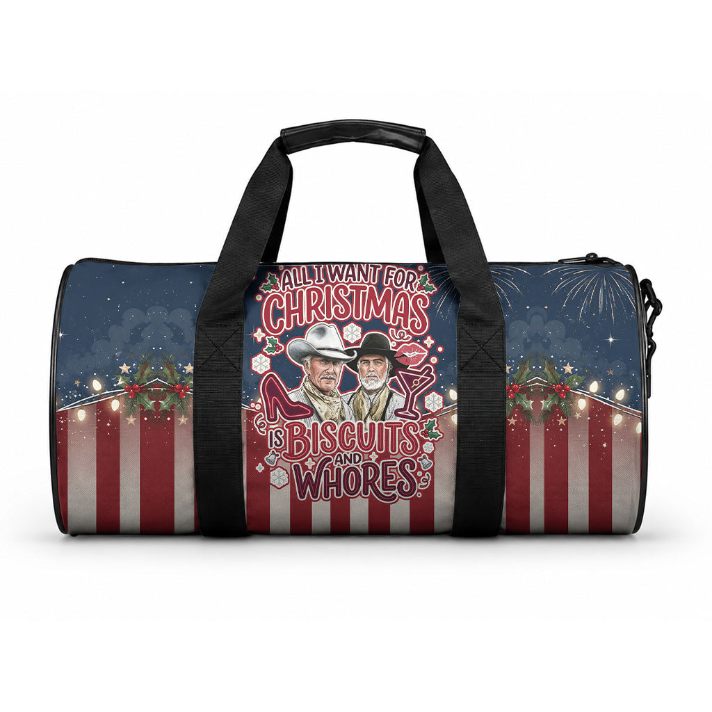 All I Want For Christmas Is Biscuits And Whores Western Cowboys Duffle Bag Vintage Retro Western Xmas Humor