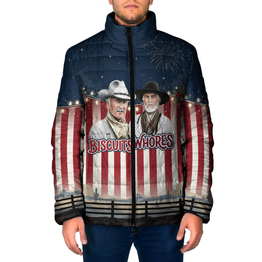 All I Want For Christmas Is Biscuits And Whores Western Cowboys Padded Jacket Vintage Retro Western Xmas Humor
