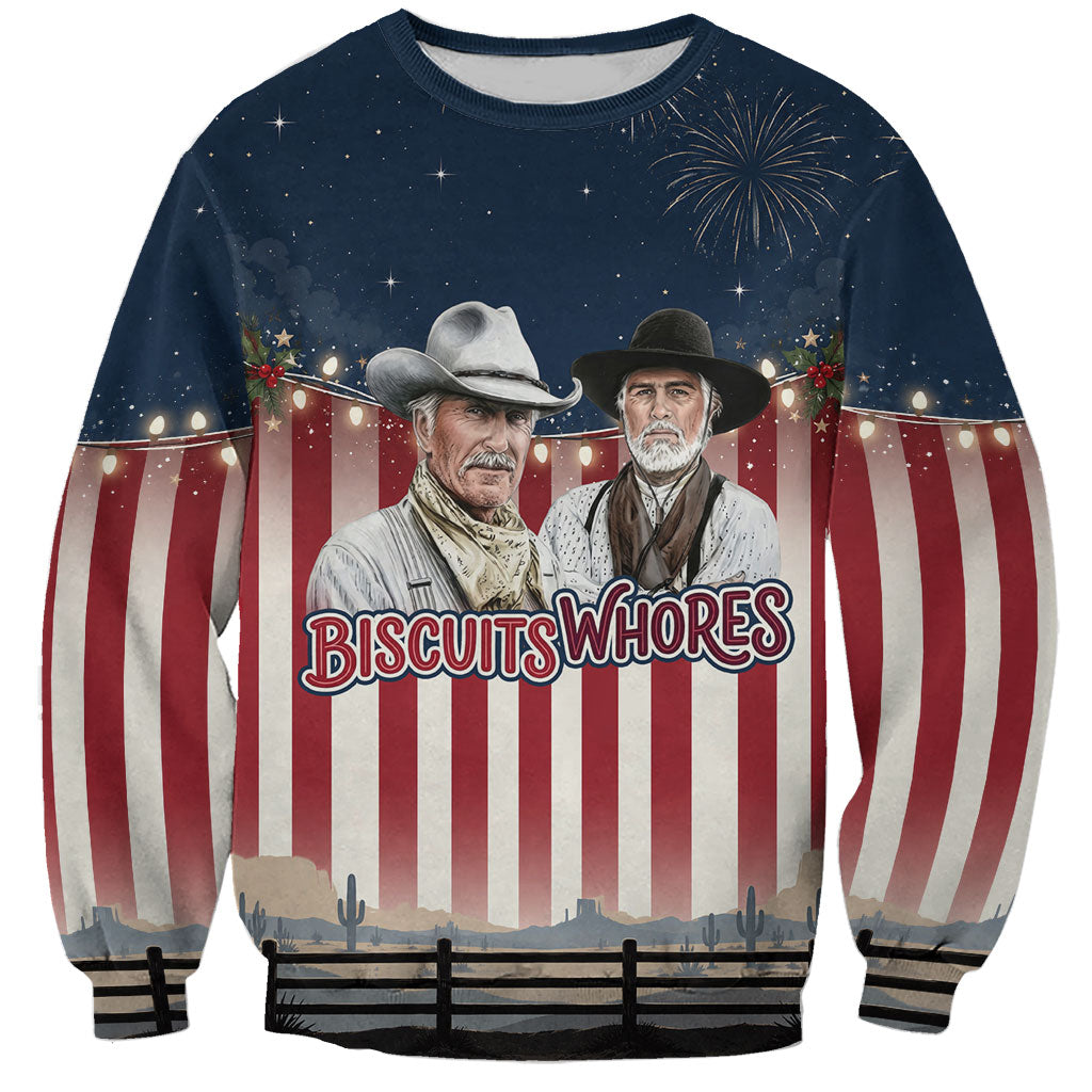 All I Want For Christmas Is Biscuits And Whores Western Cowboys Sweatshirt Vintage Retro Western Xmas Humor