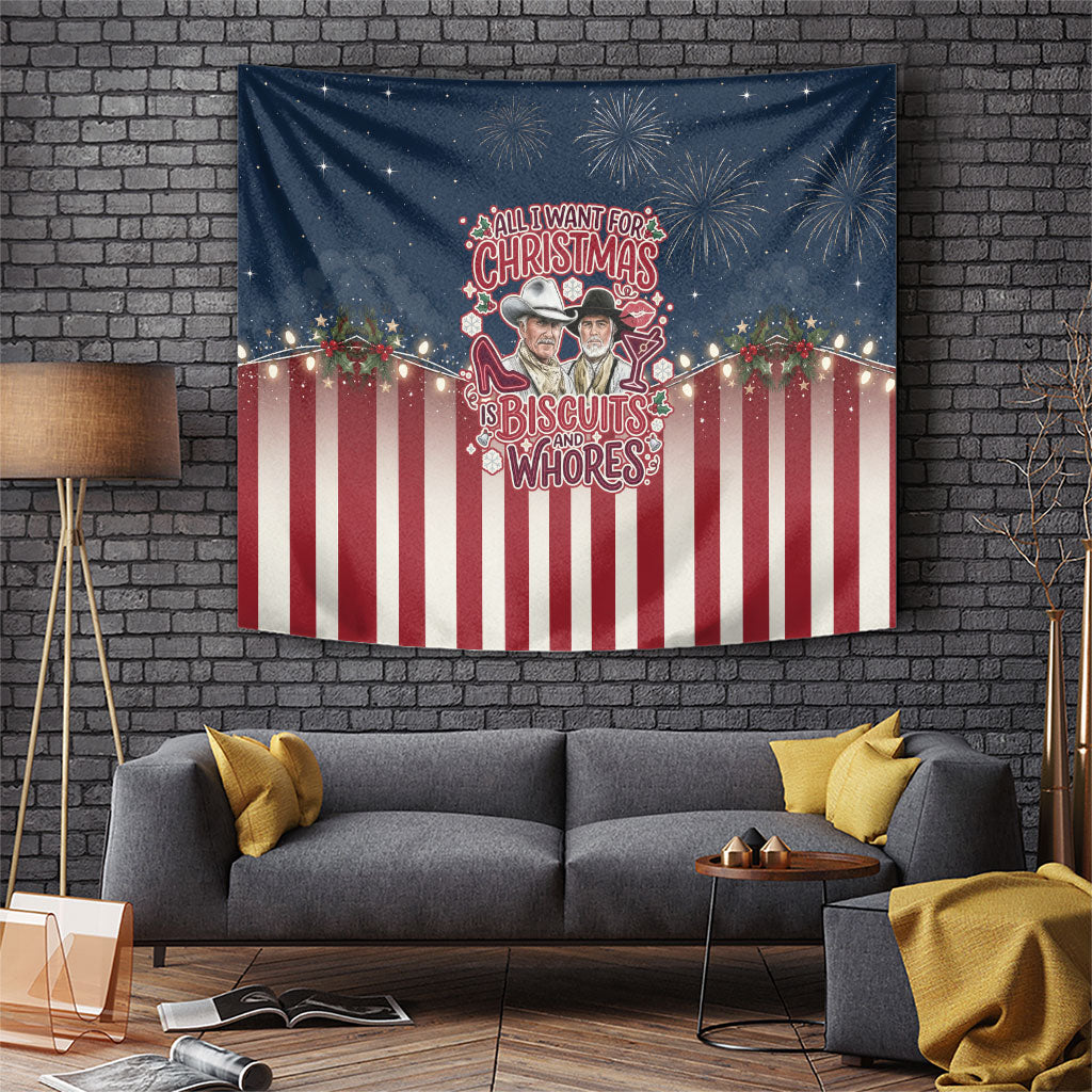 All I Want For Christmas Is Biscuits And Whores Western Cowboys Tapestry Vintage Retro Western Xmas Humor